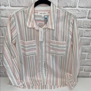 Pink Rose Multicolor Striped Button Down Shirt
